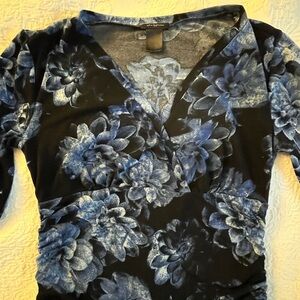 Blue floral crossover top